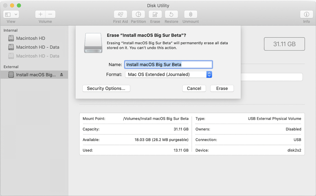 使用Mac OS Extended(日志式)格式化引导驱动器。我的驱动器最初被格式化为APFS,并且出现警告说该驱动器无法被格式化。 使用Mac OS Extended(日志式)格式化引导驱动器。我的驱动器最初被格式化为APFS,并且出现警告说该驱动器无法被格式化。