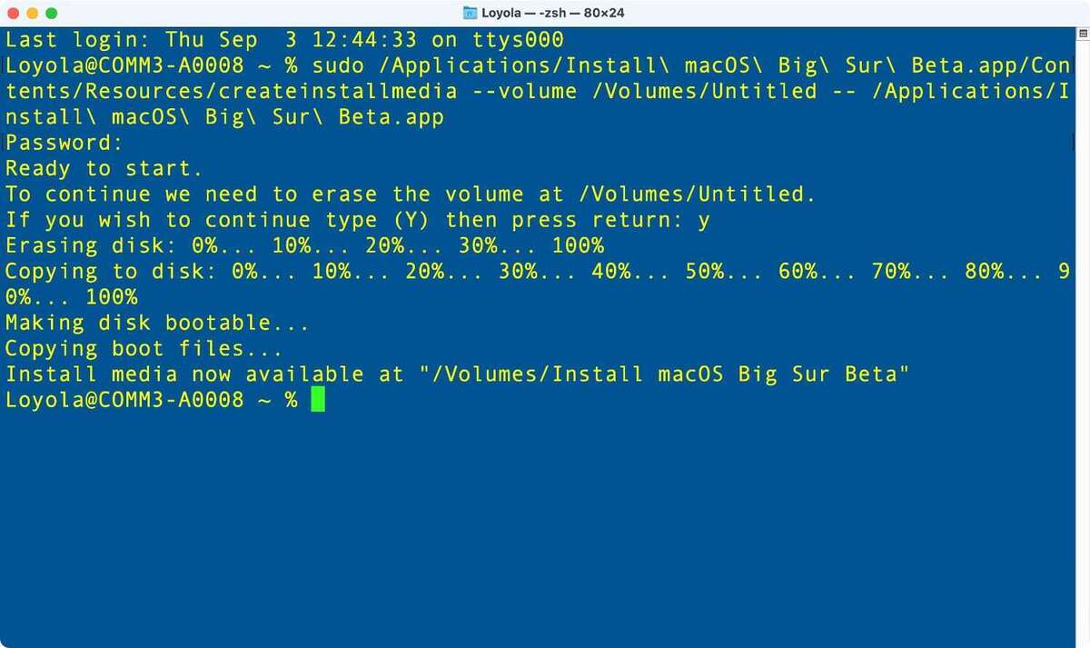 复制后,完成终端操作。您应该看到终端显示一条消息,说明您的驱动器已可以使用。 复制后,完成终端操作。您应该看到终端显示一条消息,说明您的驱动器已可以使用。