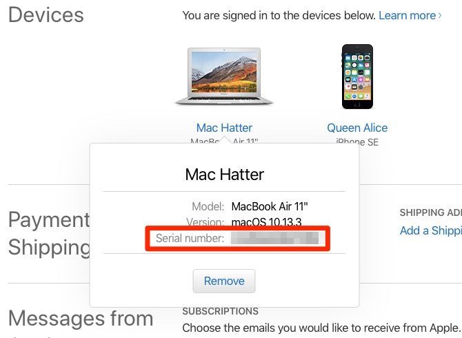 包含Mac的序列号和macOS版本 包含Mac的序列号和macOS版本