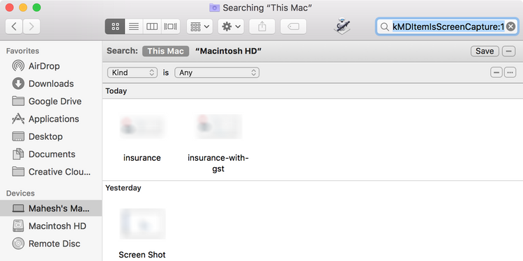 使用Finder查找所有Mac屏幕截图 使用Finder查找所有Mac屏幕截图