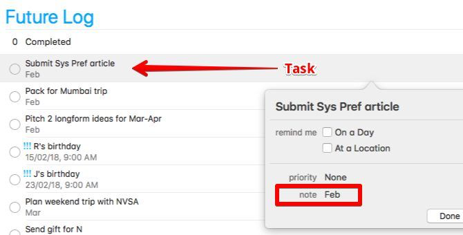 在Mac上使用项目符号日记提醒 在Mac上使用项目符号日记提醒
