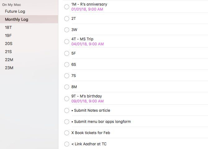 在Mac上使用项目符号日记提醒 在Mac上使用项目符号日记提醒
