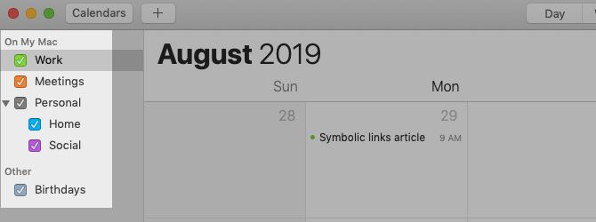 Mac上的Apple Calendar中侧边栏中的日历列表 Mac上的Apple Calendar中侧边栏中的日历列表
