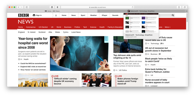 Apple Safari 14中的标签预览 Apple Safari 14中的标签预览