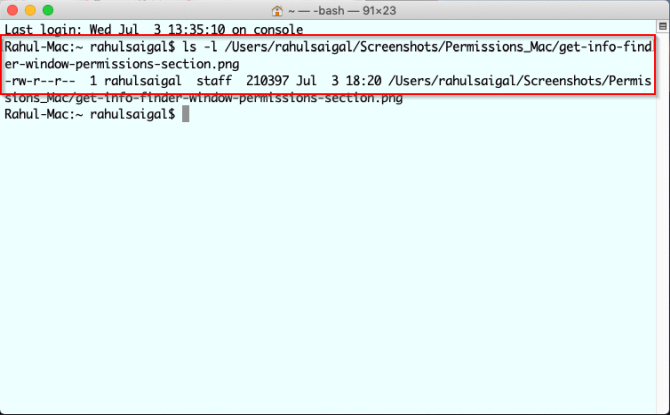 在终端中查看项目的权限 在终端中查看项目的权限