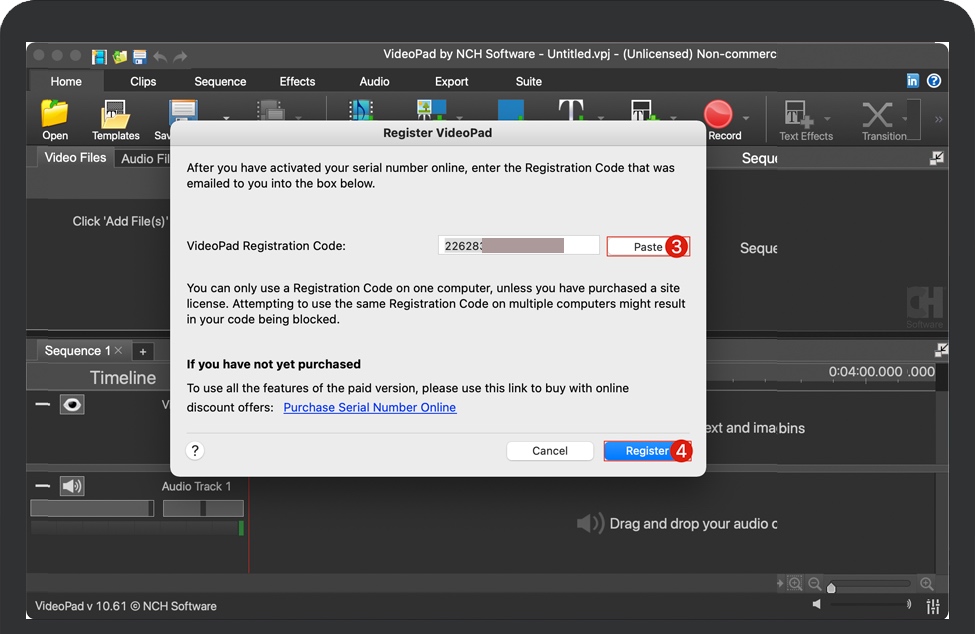 输入VideoPad序列号 输入VideoPad序列号