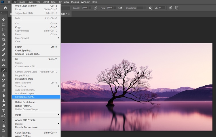 从编辑菜单中选择天空替换 从编辑菜单中选择天空替换