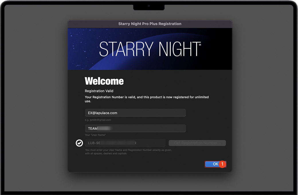 输入Starry Night Pro Plus序列号