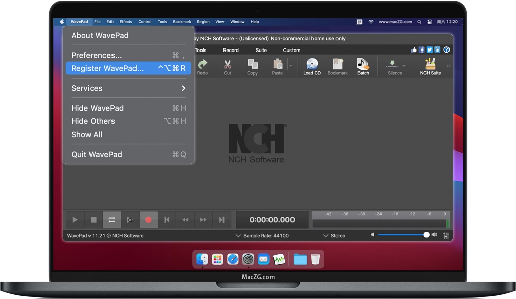 点左上角的WavePad -> Register WavePad… 点左上角的WavePad -> Register WavePad…