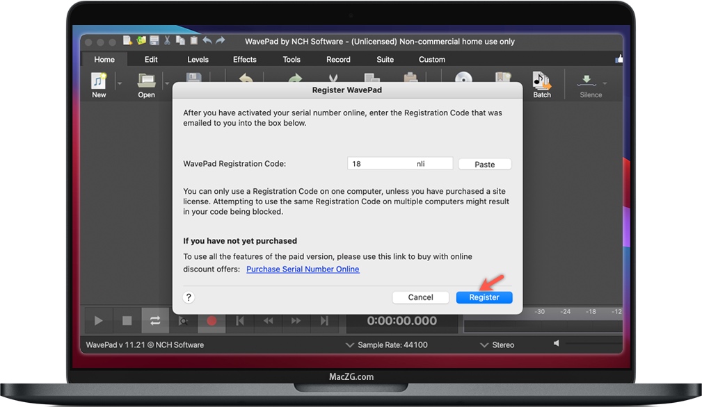 输入激活码点击 “Register” 按钮 输入激活码点击 “Register” 按钮